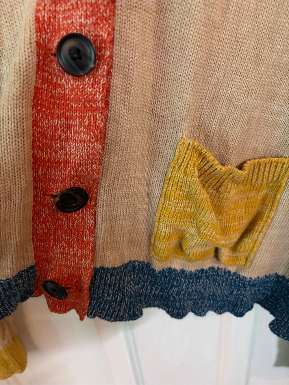 Pendleton Beige Cardigan with Orange Trim and Blue Hem - Picture 3 of 4